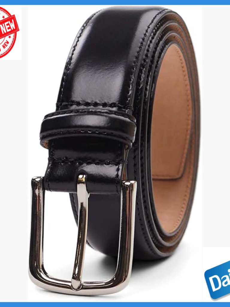 Men's Leather Dress Belt With Polished Buckle For Formal Wear